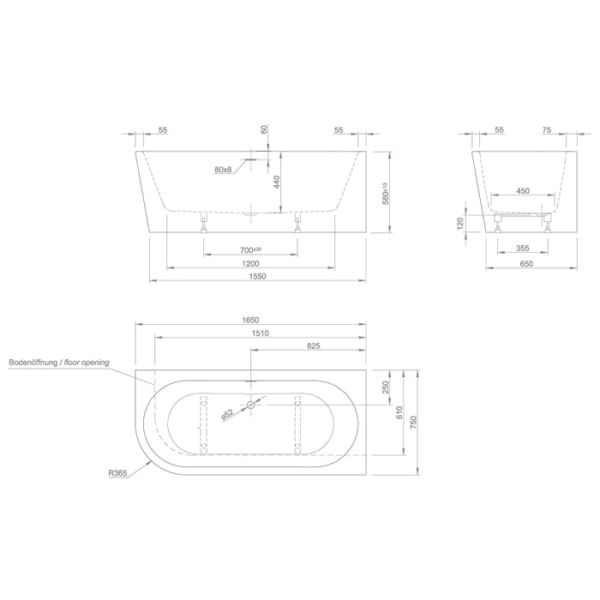 Ванна акриловая Knief Wall 160 0100-055-L-06