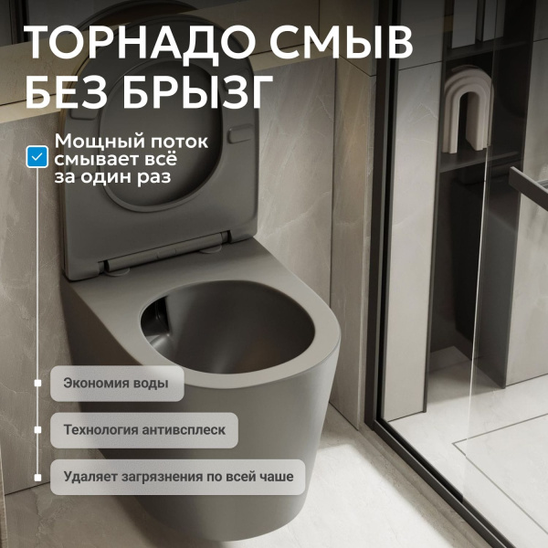 Подвесной унитаз Abber Bequem AC1102TMG с крышкой-сиденьем серый матовый