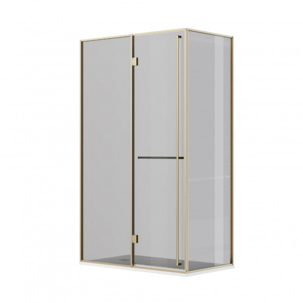 Дверь Roca Apex левая с боковой панелью 120x90 ZRU9307877 матовое золото стекло тонированное