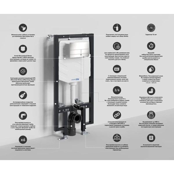 Инсталляция для унитаза WasserKRAFT Vils 56 56TLT.010.ME.BN04 с кнопкой смыва, никель