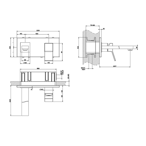 Смеситель для раковины Gessi Rettangolo K 53088#299 черный матовый