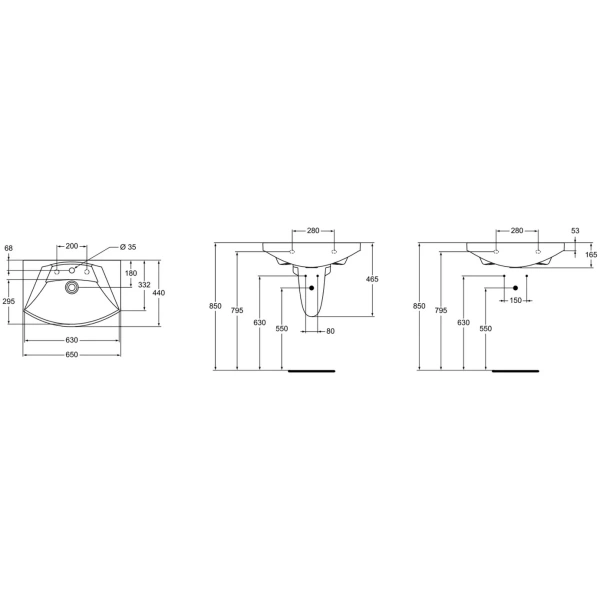 Раковина 65 см Ideal Standard Motion W890001