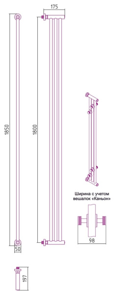 Полотенцесушитель водяной Сунержа Хорда ПП 1800х195 31-4124-1800 матовый черный