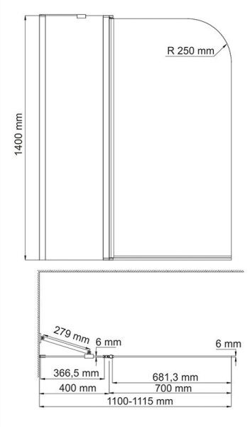 Лайне (Leine) 35P02-110F  Стеклянная шторка на ванну с фиксатором