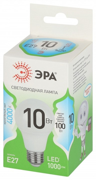 Лампа светодиодная Эра Green Line E27 10Вт 4000K LED A60-10W-840-E27 GL