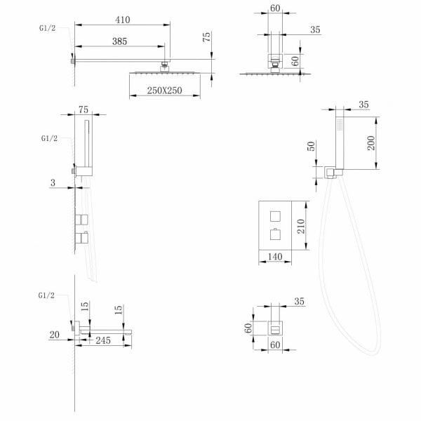 Душевой комплект Abber Daheim AF8250W с термостатом белая матовая