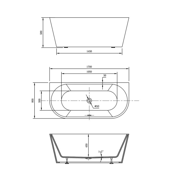 Акриловая ванна Vincea 170x80 VBT-421-1700