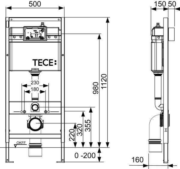 Комплект инсталляции 4 в 1 Tece Base 9400413 с панелью смыва