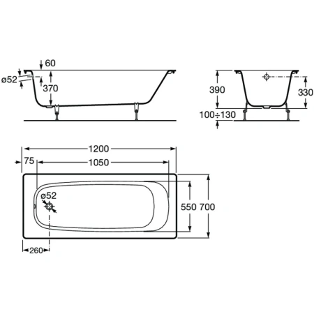 Ванна чугунная Roca Continental 211506001 120x70 см, белый