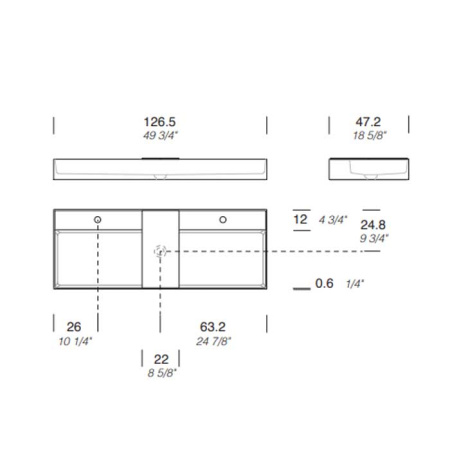 Раковина Milldue Man 127 2467*2 Bianco Opaco