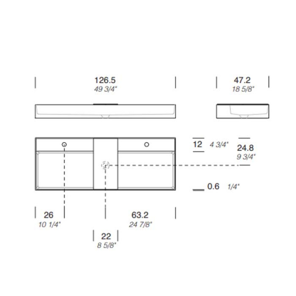 Раковина Milldue Man 127 2467*2 Bianco Opaco