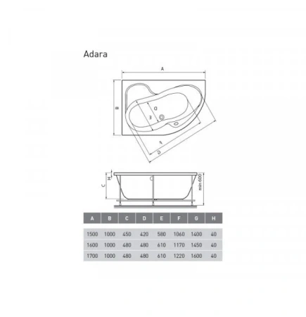 Акриловая ванна Relisan Adara 170х100 Гл000013731 белый