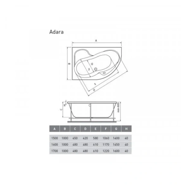 Акриловая ванна Relisan Adara 170х100 Гл000013731 белый