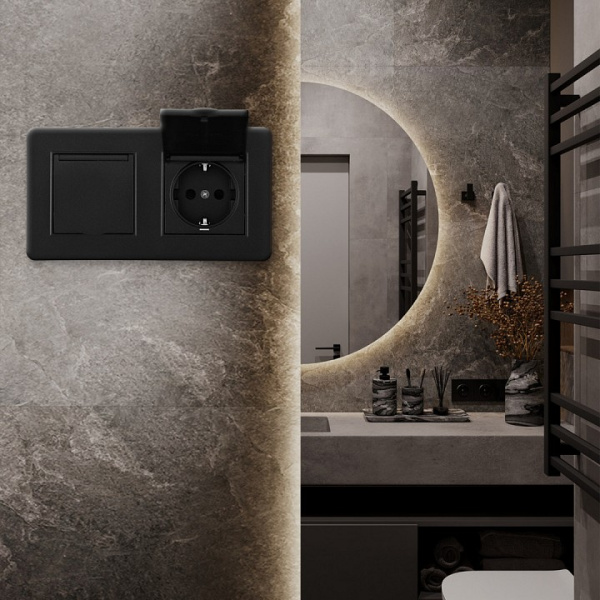 Розетка с заземлением и шторкой, с крышкой Arte Milano SET16-2 SET16-2-41-1x2 black