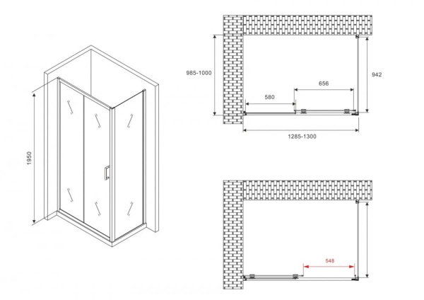 Душевой уголок Abber Schwarzer Diamant 130x100 AG30130BMH-S100BM черный