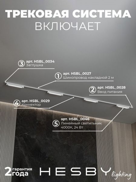 Комплект трековый Hesby Lighting №1 однофазная накладная Skylite HSBL_kompl_S001_NI4W4K