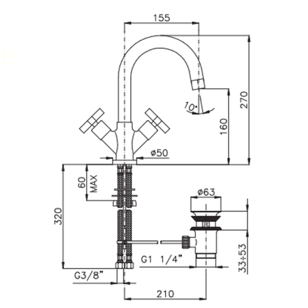 Смеситель для раковины Nicolazzi Monte Croce 2236CR27
