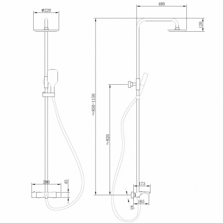Душевая стойка Abber Thermostat AF8516NG с термостатом никель