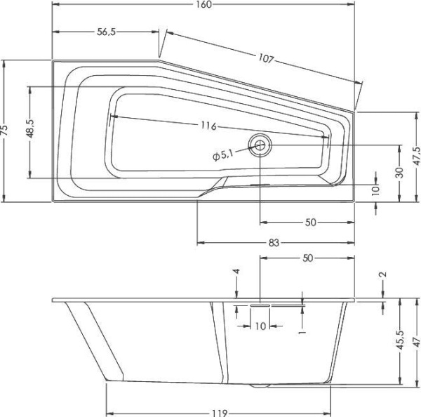 Акриловая ванна Riho Rething Space B112001005 L, 160x75