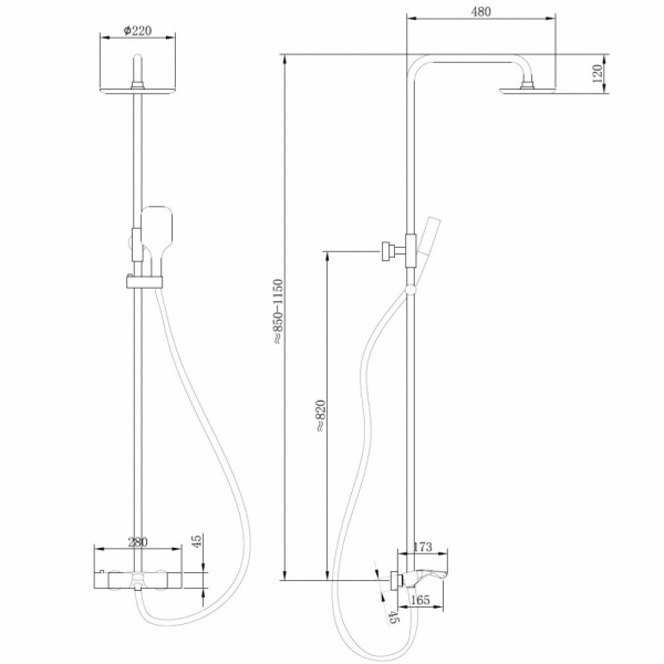 Душевая стойка Abber Thermostat AF8516NG с термостатом никель