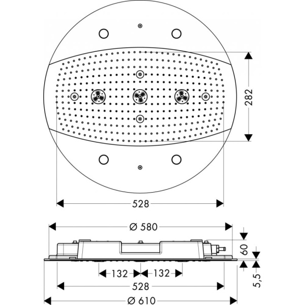 Верхний душ hansgrohe Rainmaker Air 3jet 600 26117000 с подсветкой хром