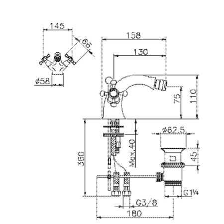 Смеситель для биде Huber Victorian VT0005502A сталь