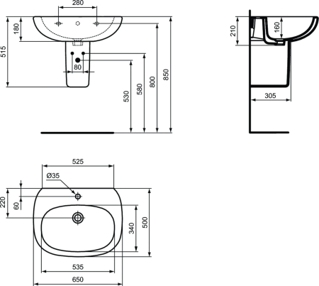 Раковина Ideal Standard Tesi 65 (T351301)