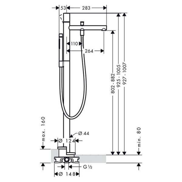 Напольный смеситель для ванны Axor Uno 45416000 с душевым гарнитуром