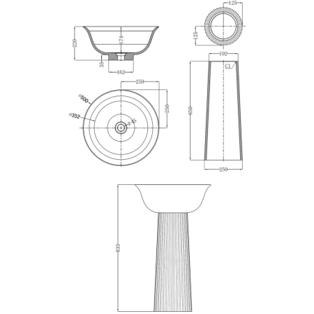 Раковина Abber Stein AS2552 50x50 см, напольная, белый матовый