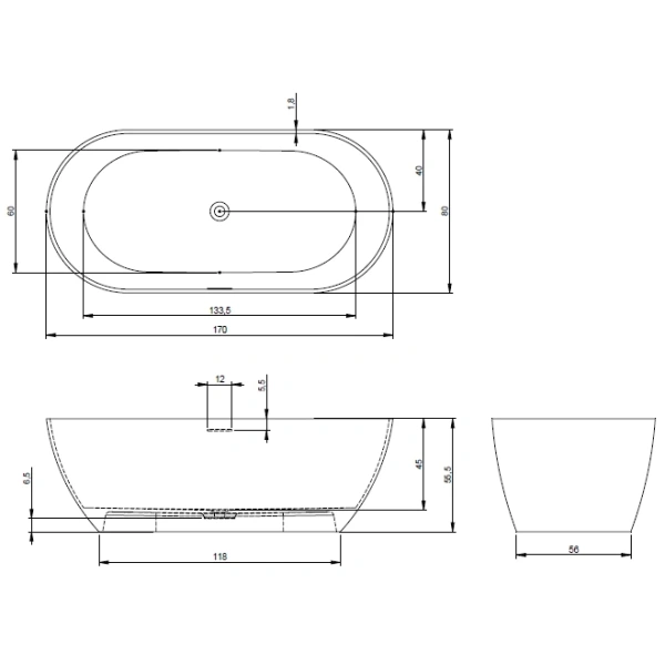 Ванна из литьевого мрамора Riho Bilbao B118001105 170x80 см, отдельностоящая, белый