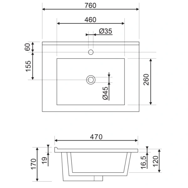 Раковина 76x47 см Omnires Orlando ORLANDO760BP