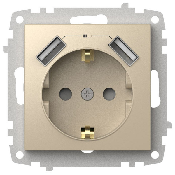 Розетка с заземлением и со шторкой и 2хUSB type A без рамки Elbi Eleсtriс Zena Vega 609-012500-317
