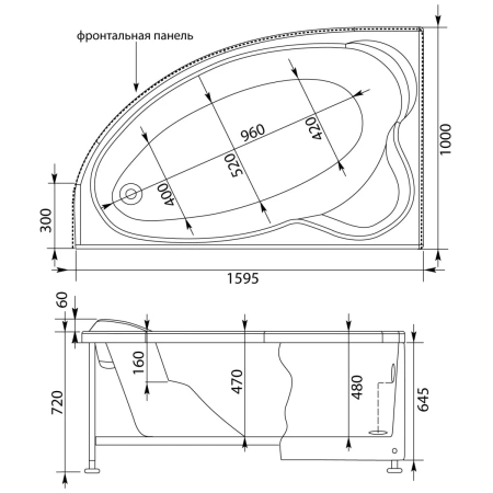 Акриловая ванна 159,5x100 см левая Aquanet Sarezo 00205548