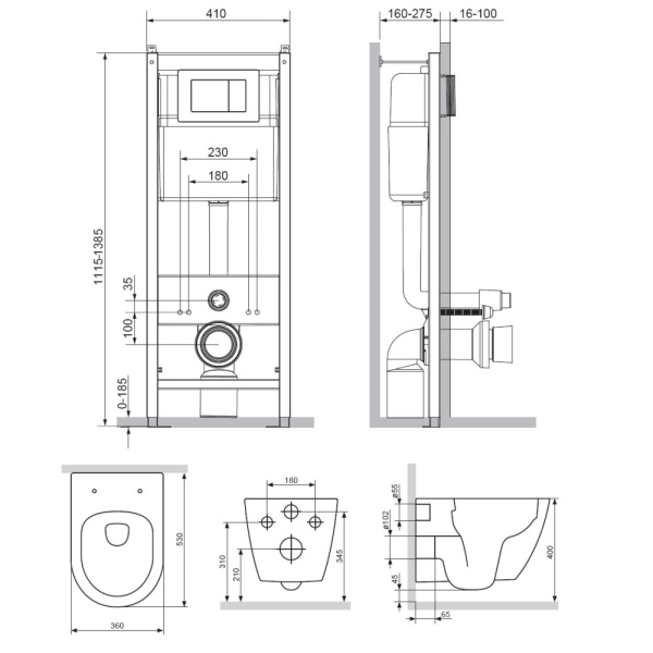 Комплект унитаза с инсталляцией Damixa Apollo DX22.IS10101.1700 с крышкой-сиденьем