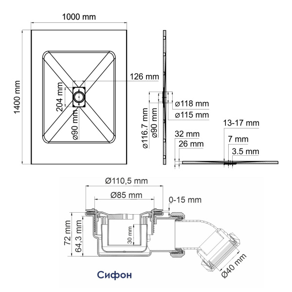Душевой поддон WasserKRAFT Elbe 74T 140х100 74T37 черный