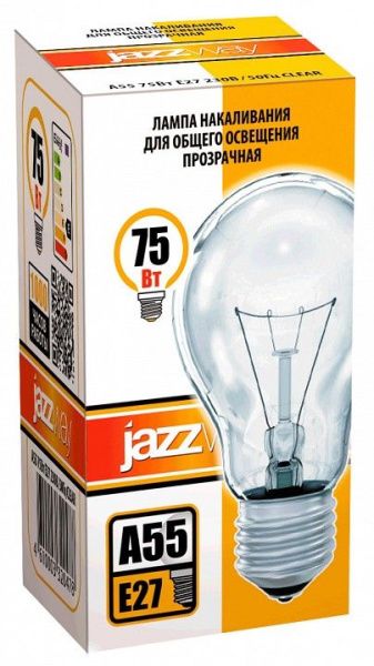 Лампа накаливания Jazzway  E27 75Вт 2700K A55 240V 75W E27 clear