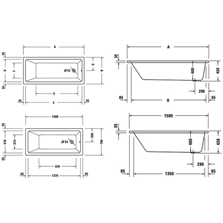 Акриловая ванна Duravit D.1 150х70 700487000000000