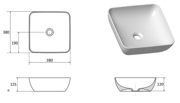 Раковина Ravak UNI 380 S SLIM XJX01138001