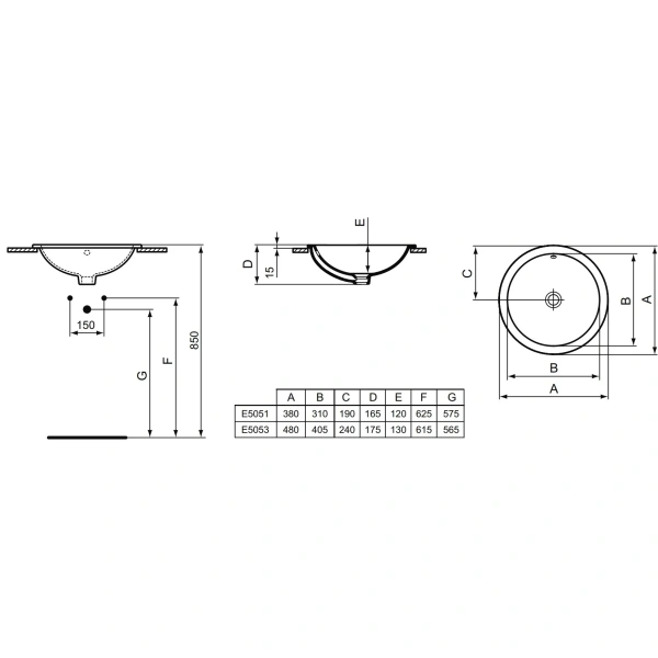 Раковина 48x48 см Ideal Standard Connect E505301
