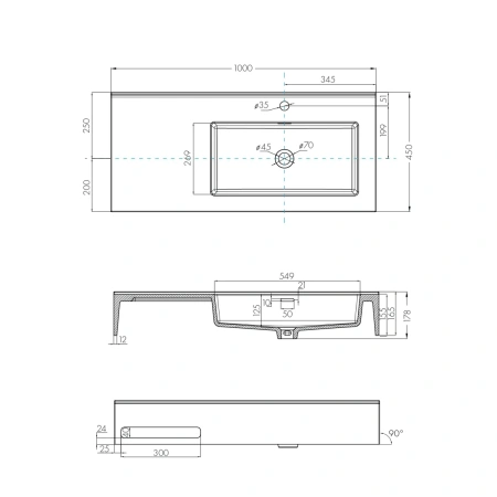 Раковина 100x45 см Акватон Квадро Про 1A733231QA01R