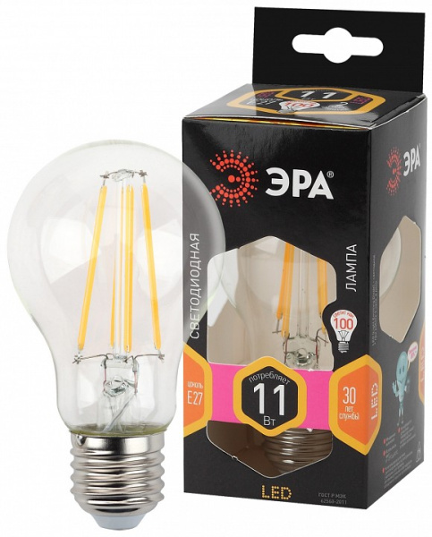 Лампа светодиодная Эра F-LED E27 11Вт 2700K F-LED A60-11W-827-E27
