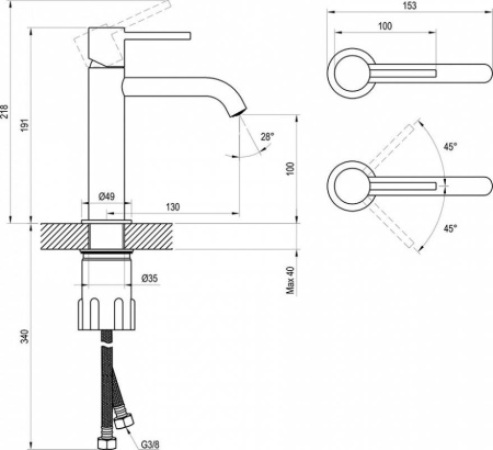 Смеситель для раковины Ravak Espirit X070273 черный матовый
