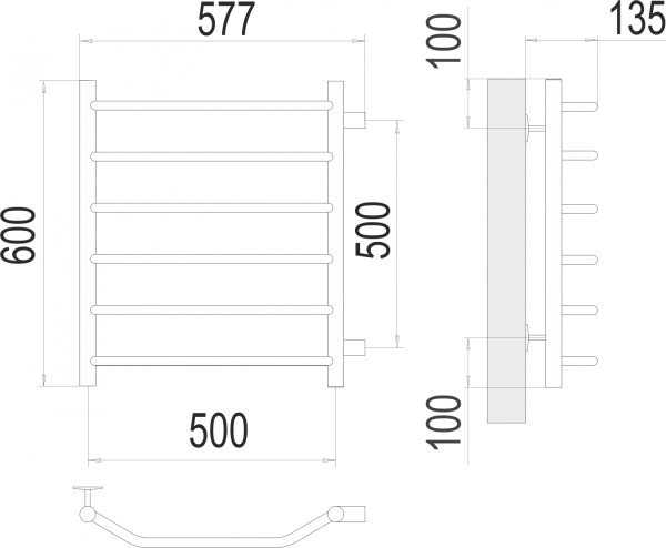 Виктория П6 500х600 бп500 Полотенцесушитель TERMINUS