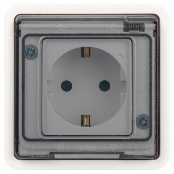 Розетка с заземлением с крышкой Эра Эра Эксперт 11-2521-01