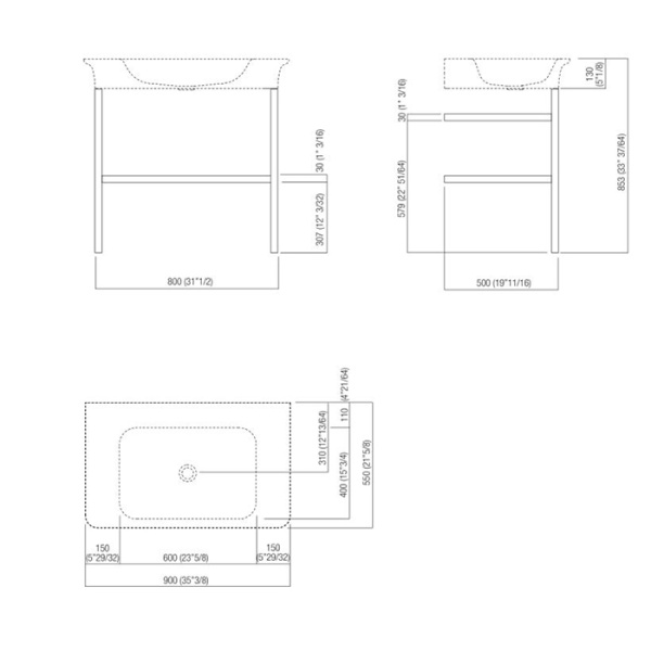 Раковина с консолью Agape Novecento XL 90x55 ACER10703RBG *3