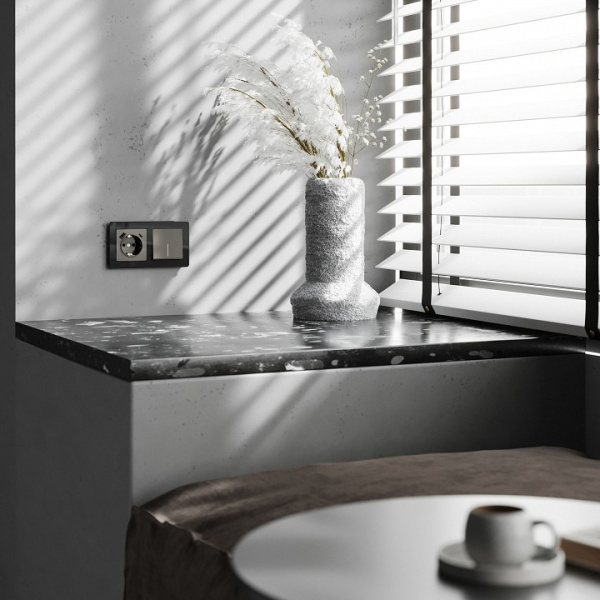 Выключатель проходной одноклавишный с подсветкой без рамки Werkel графит акрил W1112144