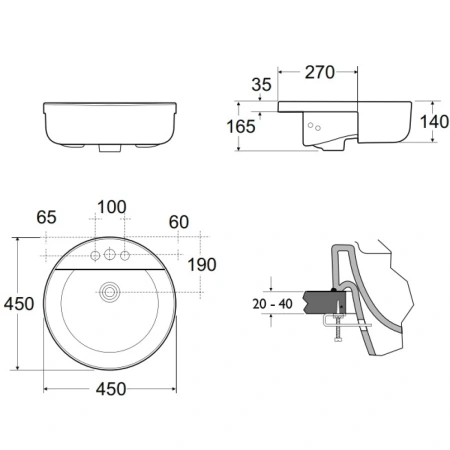 Раковина 45x45 см Ideal Standard Connect Sphere E806501