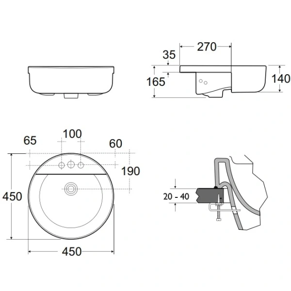 Раковина 45x45 см Ideal Standard Connect Sphere E806501