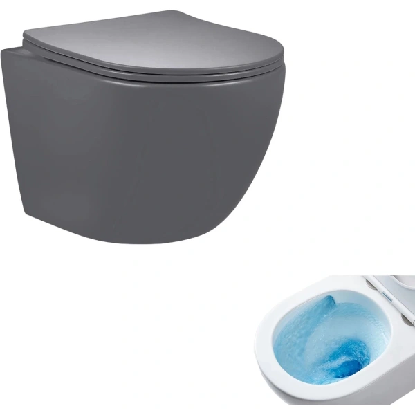 Унитаз подвесной GID Tr2122TF-Dgm безободковый, торнадо, с сиденьем микролифт, темно-серый матовый