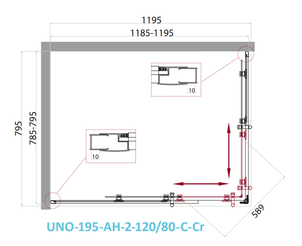 Душевой уголок BelBagno Uno UNO-195-AH-2-120/80-C-Cr